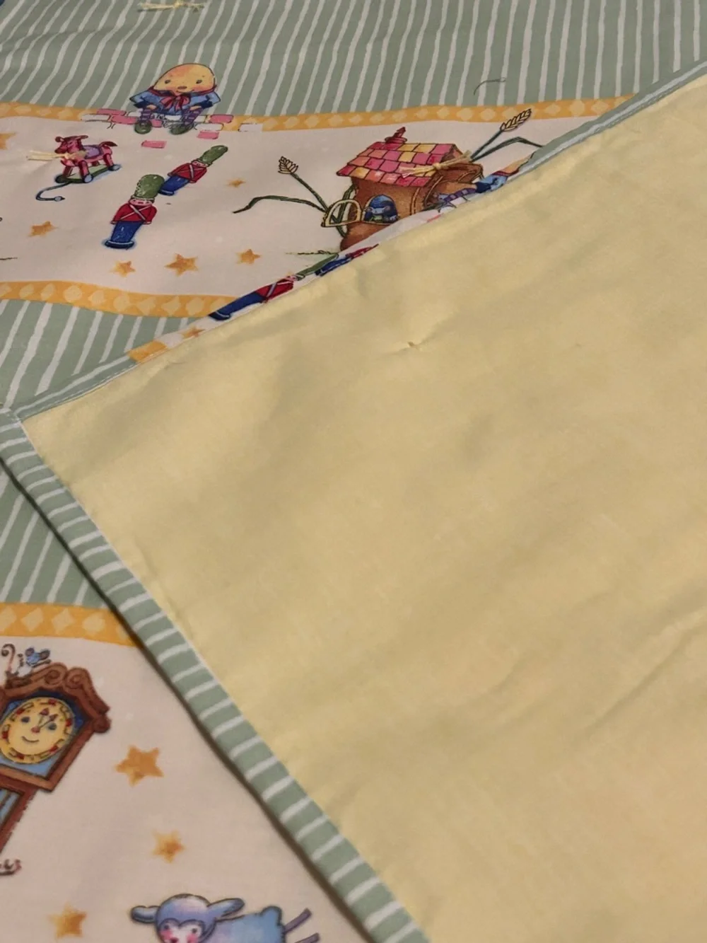 Hand Tied Mother Goose Nursery Rhyme Baby Quilt Blanket Mint Green 54x42